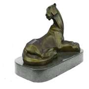 Handcrafted Mountain Lion Bronze Sculpture on Marble