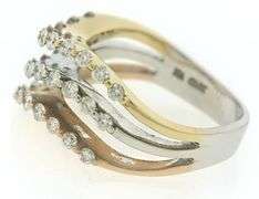 Triple Row Tri Color Diamond Wave Band