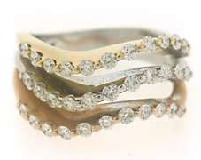Triple Row Tri Color Diamond Wave Band