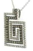 Amazing 14kt WG White & Chocolate Diamond Greek Key Necklace