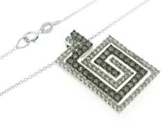 Amazing 14kt WG White & Chocolate Diamond Greek Key Necklace