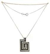Amazing 14kt WG White & Chocolate Diamond Greek Key Necklace