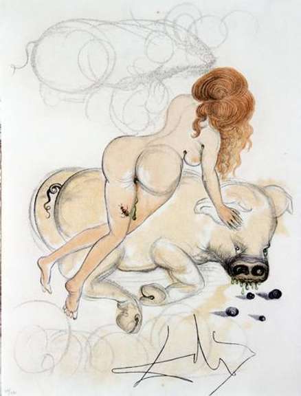 SALVADOR DALI GIRL AND PIG 1967