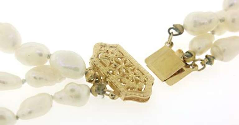 3 Row Fresh Water Pearl and Gold Beaded Necklace