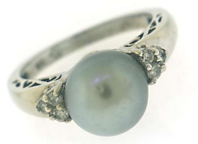 Grey Pearl Ring with Diamond Accents