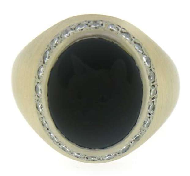 Excellent 14kt YG Black Onyx with Diamond Halo Ring