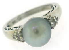 Grey Pearl Ring with Diamond Accents