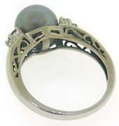Grey Pearl Ring with Diamond Accents