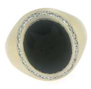 Excellent 14kt YG Black Onyx with Diamond Halo Ring