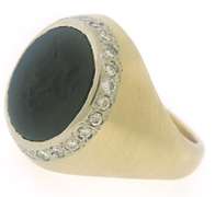 Excellent 14kt YG Black Onyx with Diamond Halo Ring