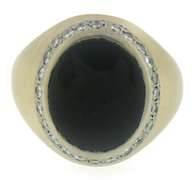Excellent 14kt YG Black Onyx with Diamond Halo Ring