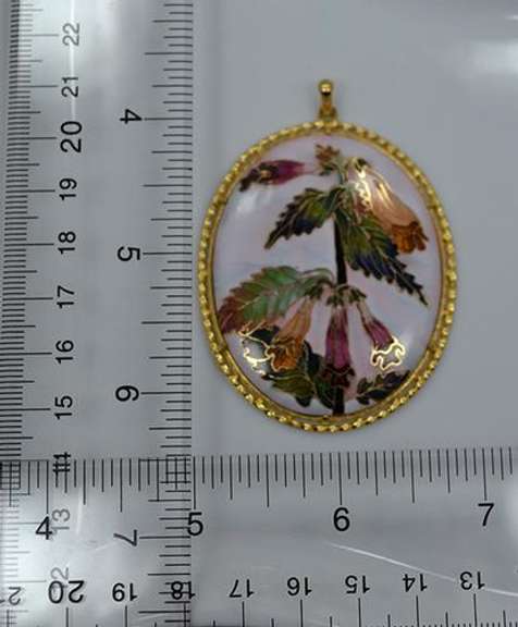 Large Floral Design Cloissone Pendant in Metal Setting