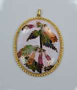 Large Floral Design Cloissone Pendant in Metal Setting