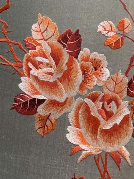 Beautiful Birds & Flowers Embroidery On Silk