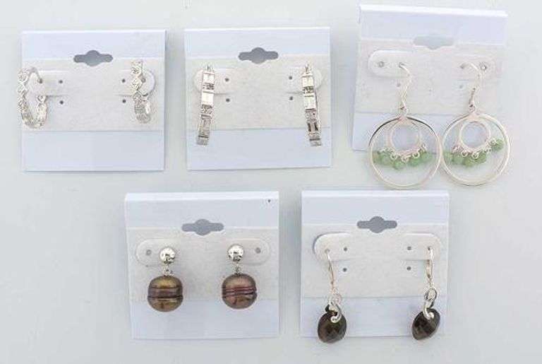 Lot of 5 Pairs of Sterling Dangle and Hoop Earrings