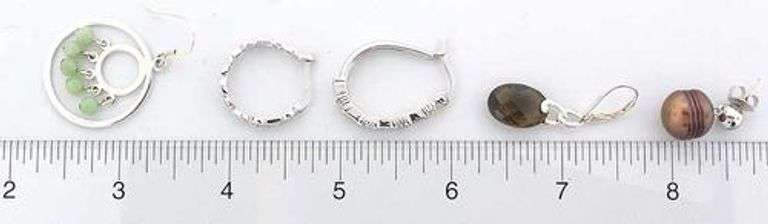 Lot of 5 Pairs of Sterling Dangle and Hoop Earrings