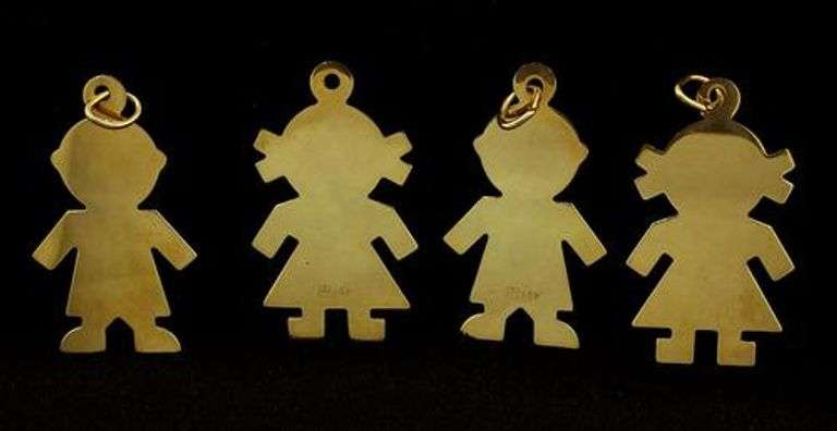 Lot of 4 Interesting Gold Child Silhouette Charms