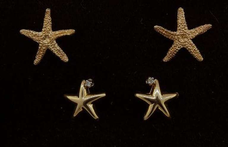 2 Pairs Fun Gold Earrings - Stars and Starfish