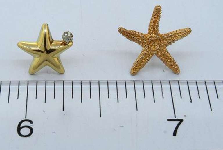 2 Pairs Fun Gold Earrings - Stars and Starfish