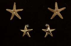 2 Pairs Fun Gold Earrings - Stars and Starfish