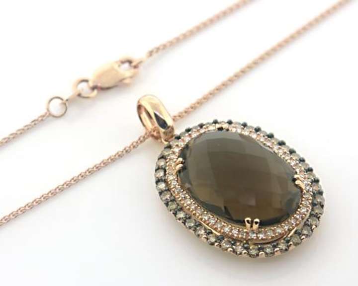 Pleasing Rose Gold Smokey Quartz & Diamond Necklace
