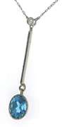 Lovely 14kt WG Blue Topaz and Diamond Drop Necklace