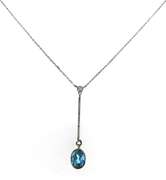 Lovely 14kt WG Blue Topaz and Diamond Drop Necklace