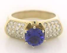 Flashy 14kt YG Tanzanite and Pave Diamond Ring
