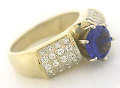 Flashy 14kt YG Tanzanite and Pave Diamond Ring