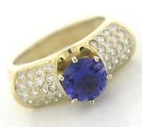 Flashy 14kt YG Tanzanite and Pave Diamond Ring