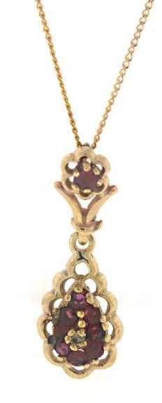 Beautiful Ruby Cluster Teardrop Necklace