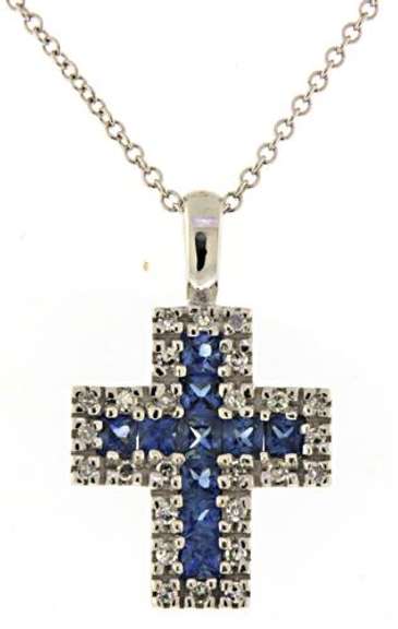 Gorgeous 14kt WG  Sapphire & Diamond Cross Pendant