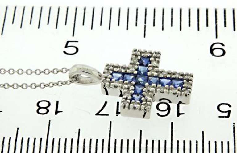 Gorgeous 14kt WG  Sapphire & Diamond Cross Pendant