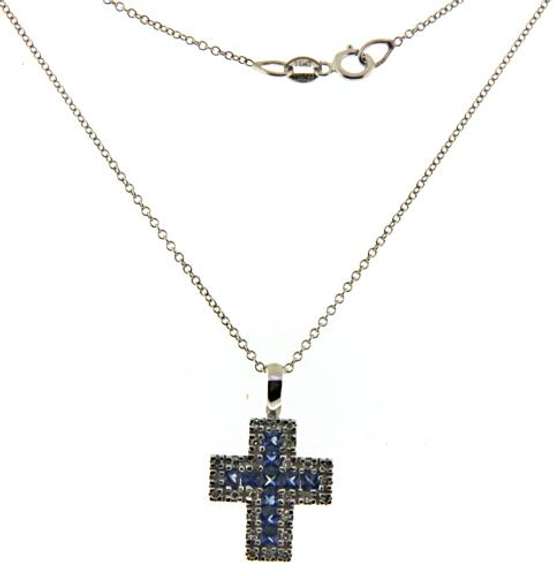 Gorgeous 14kt WG  Sapphire & Diamond Cross Pendant