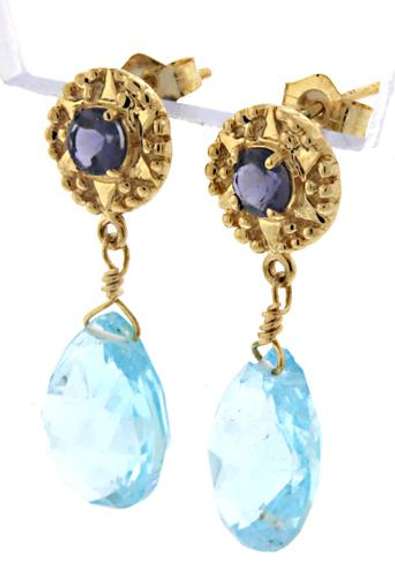 Gorgeous 14kt YG Blue Topaz Dangle Earrings