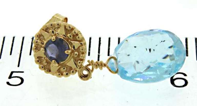 Gorgeous 14kt YG Blue Topaz Dangle Earrings