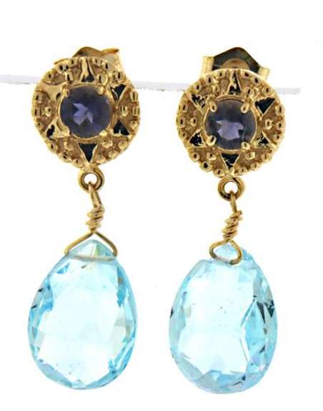 Gorgeous 14kt YG Blue Topaz Dangle Earrings