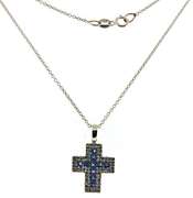 Gorgeous 14kt WG  Sapphire & Diamond Cross Pendant
