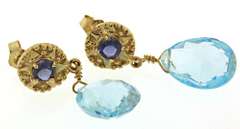 Gorgeous 14kt YG Blue Topaz Dangle Earrings