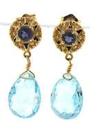 Gorgeous 14kt YG Blue Topaz Dangle Earrings
