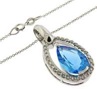 Gorgeous Blue Topaz and Diamond Halo Necklace