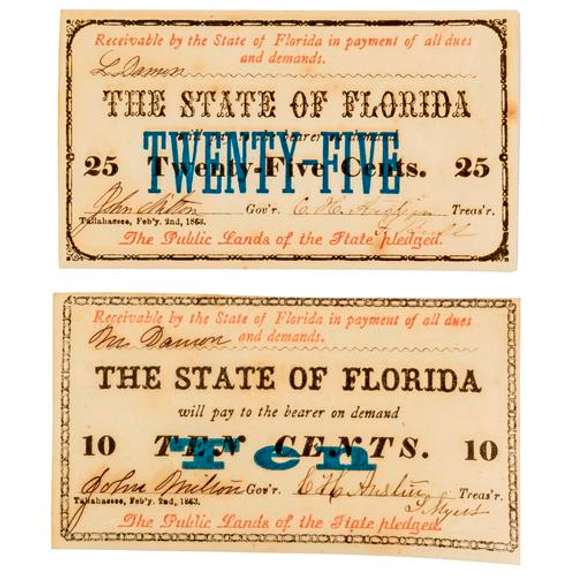 Florida 10 And 25 Cent Notes Feb 2 1863 Series