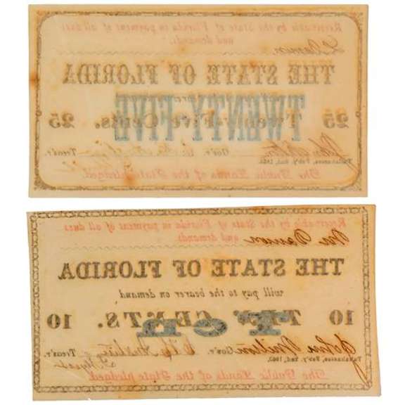 Florida 10 And 25 Cent Notes Feb 2 1863 Series