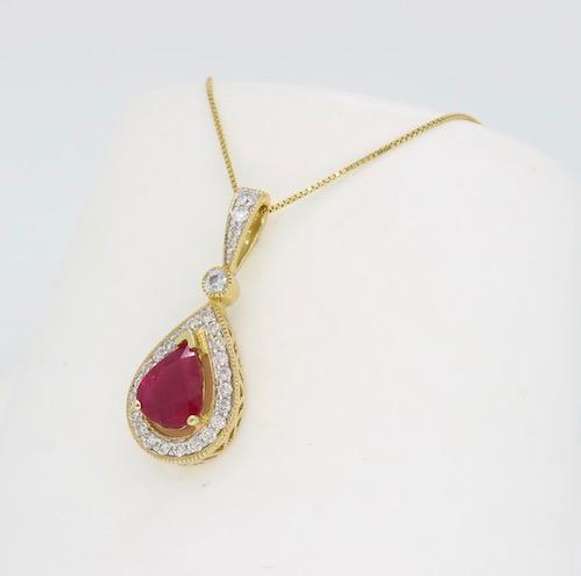 14K Yellow Gold Ruby and Diamond Pendant Necklace