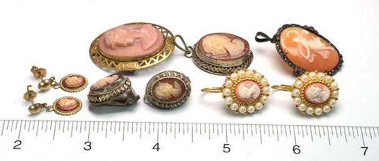 Lot of Cameo Jewelry: 3 pairs Earrings, 3 Pendants