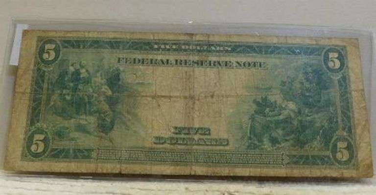 1914 Large Size, $5 Fed Res Note, circ