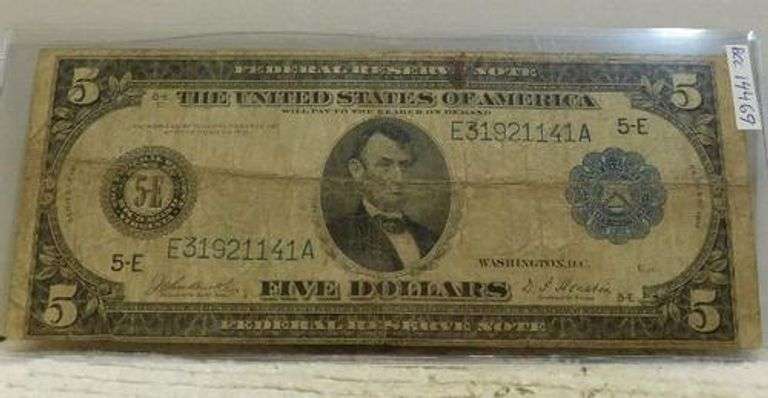 1914 Large Size, $5 Fed Res Note, circ