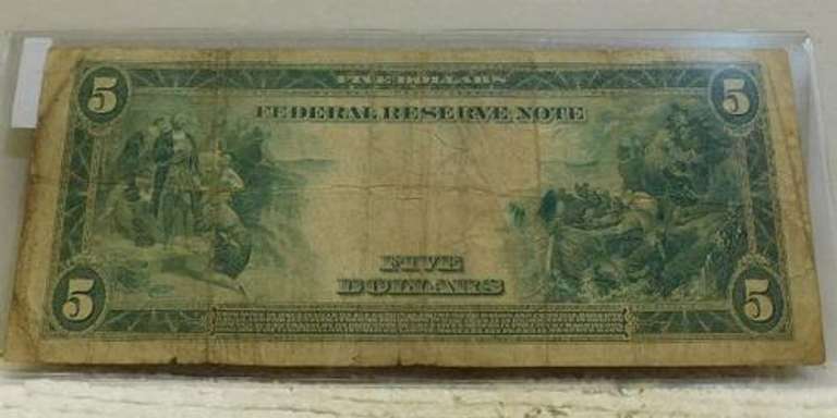 1914 Large Size, $5 Fed Res Note, circ