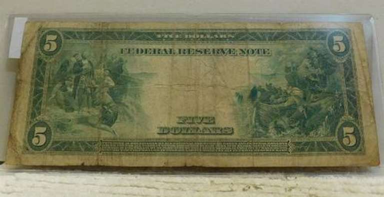 1914 Large Size, $5 Fed Res Note, circ