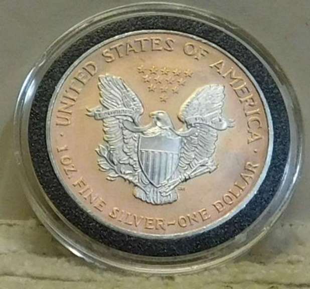 Colorized Silver Eagle,  both sides, 1 oz 999  Silver